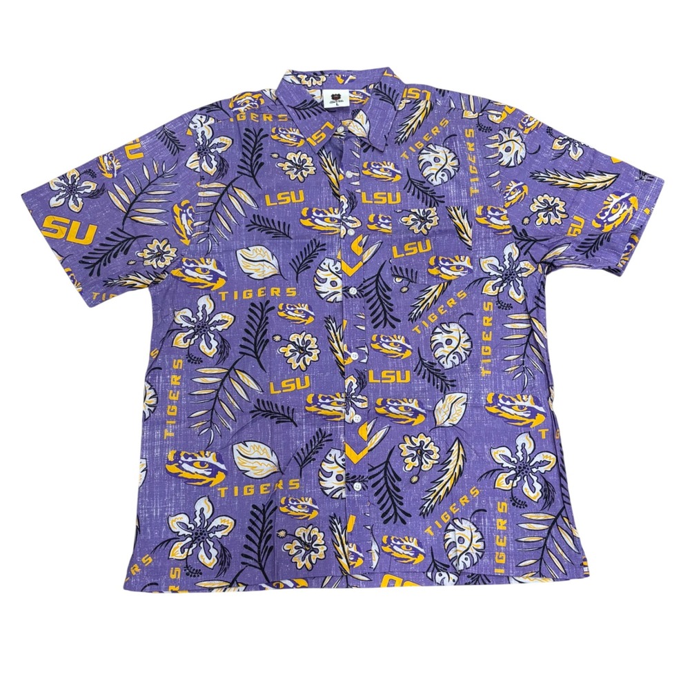 Wes and Willy LSU Tigers Mens Large Purple Floral Button Down Shirt 2179LSU NWT